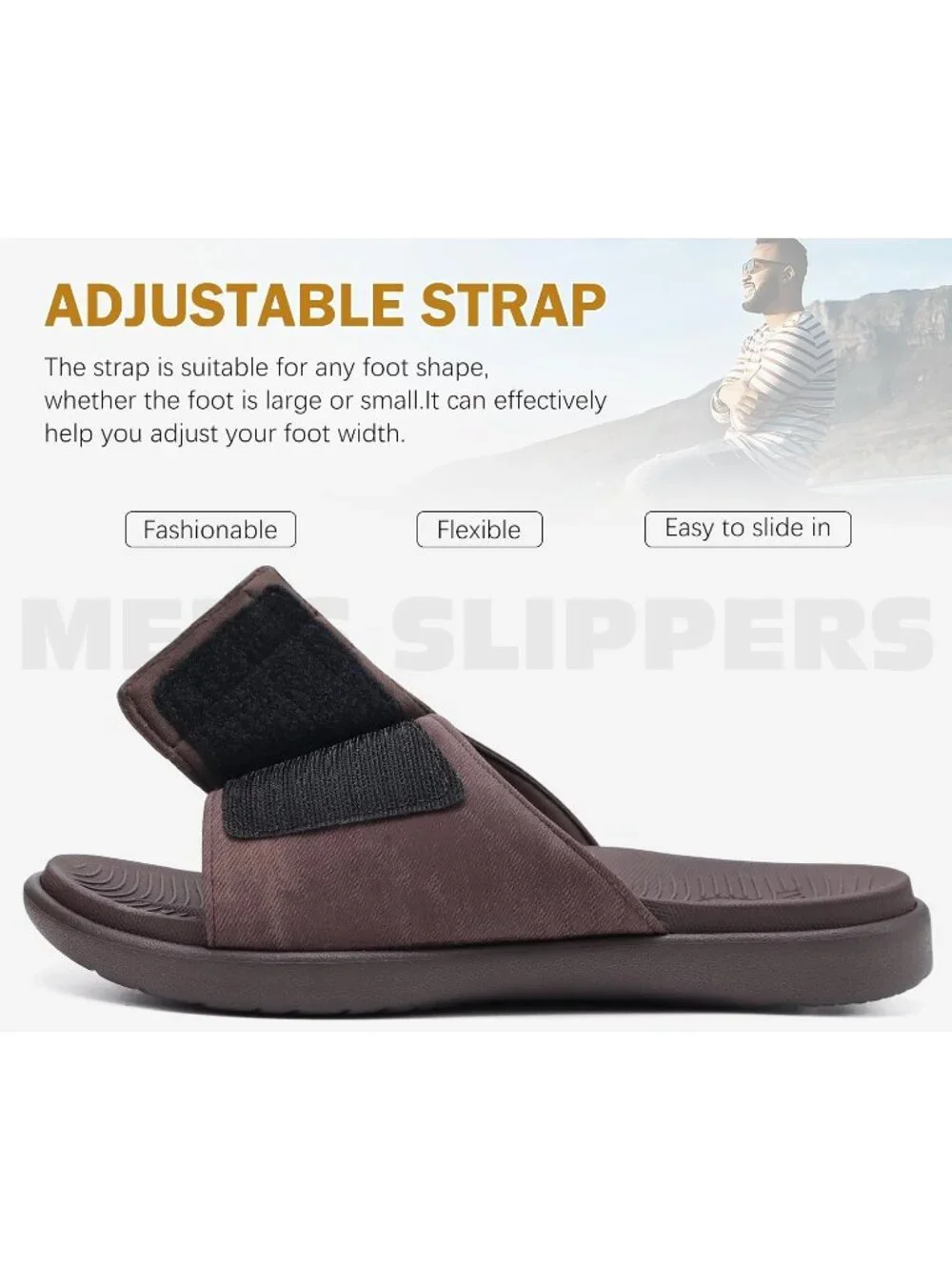 Men's Brown Adjustable Orthotic Plantar Fasciitis Open Toe Athletic Sandal Shoes